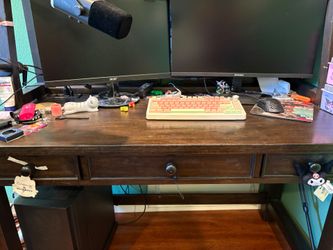 Dark Wood Computer Desk with Drawers