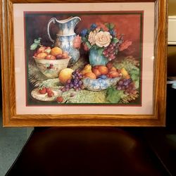 Framed 1996 Carolyn Shores Wright Litho Fruit & Flowers