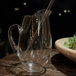Handblown Glass Pitcher with Integrated Stir Rod