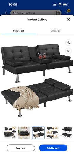 Faux Leather Upholstered Modern Convertible Futon, Adjustable Folding Sofa Bed, Guest Bed w/Removable Armrests - Black