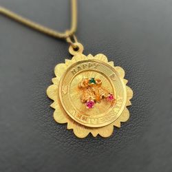 14k solid yellow gold Happy Anniversary Emerald Ruby 0.1CTW Pendant charm