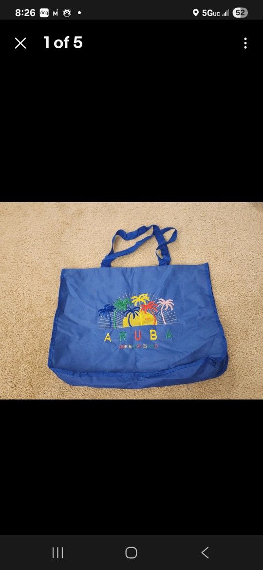 Blue Aruba Bag Colorful Palm Trees Black Rope Travel Shoulder Bag Large