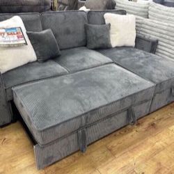 2-pc Sectional Sofa Sleeper With Pullout Bed & Storage 