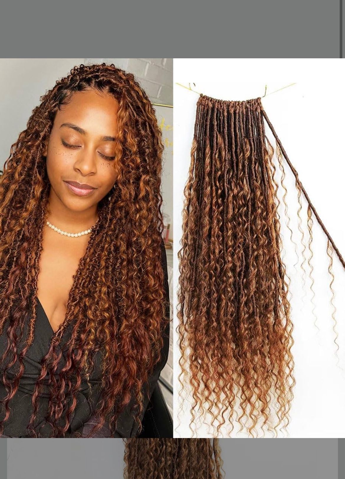 Pre-looped Light Auburn Crochet Dreadlocks w/Human Hair Curls 26” 72 Strands NEW