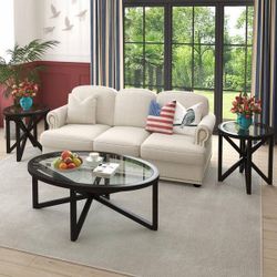 46 in. Black Oval Tempered Glass Coffee Table [NEW]