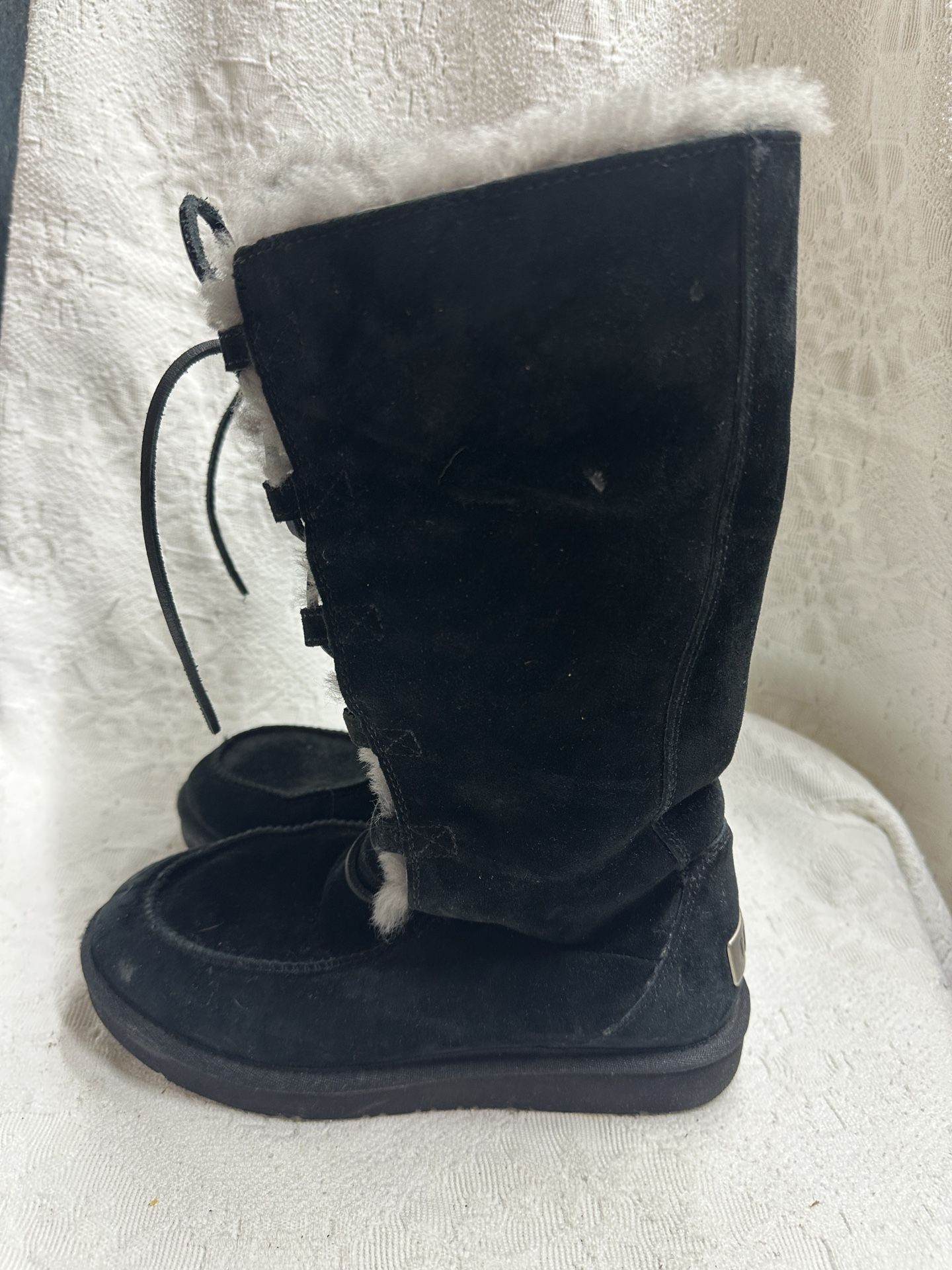 UGG Tall Black Boots Australia Uptown SN 1007081 Suede Grey Interior Women's 8