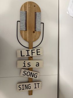 Rustic Microphone Wall Décor – “Life Is a Song, Sing It”