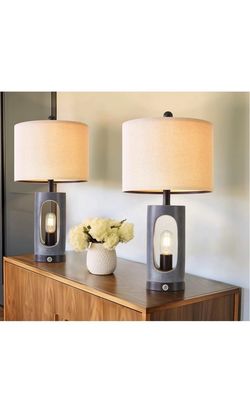 23.5" Dual USB Charging Ports 3-Way Dimmable Touch Control Table Lamp Retro Rustic Bedside Lamps EndTable Lamp for Living Room Bedroom Office Study