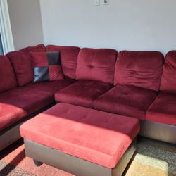 Red Couch With Ottoman