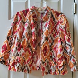 Chico's Women's Jacket Open Front Orange Red Size 2 Large 