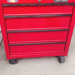Craftsman Rolling Red Wood Bench/Tool Chest with wheels and 4 Drawers/no key