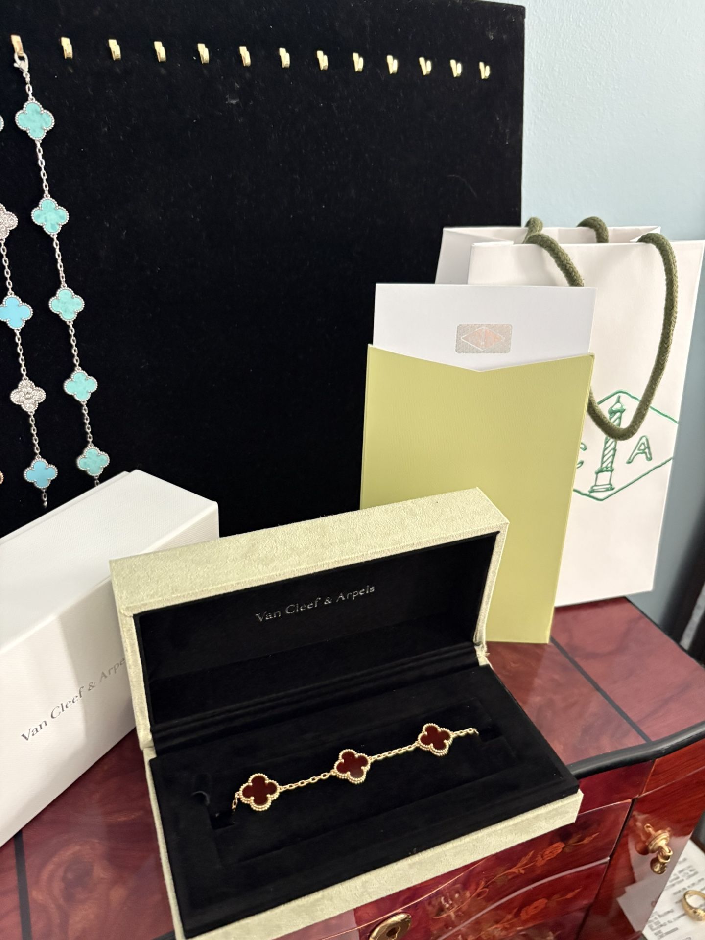 Gold And Red Clover Bracelet