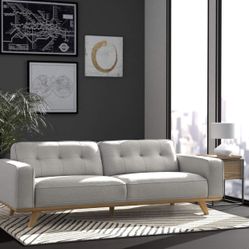 Rivet Bigelow Modern Sofa Couch with Wood Base, 89.4"W, Light Grey / Blond