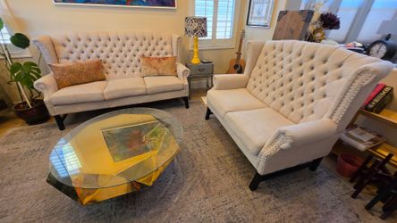 Tufted Wingback Sofa and Loveseat Set