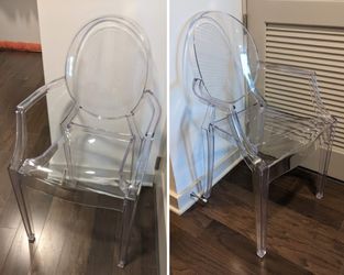 Pair of Clear Ghost Acrylic Dining Arm Chairs