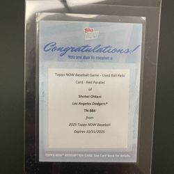 Ohtani Topps NOW - #884 - Redemption Chase Red parallel Relic card