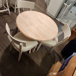 36 In Unfinished Dining/Breakfast Table Plus 3 Chairs And Bench