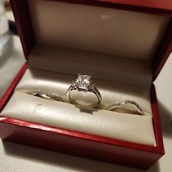 3 stone diamond engagement ring bridal set