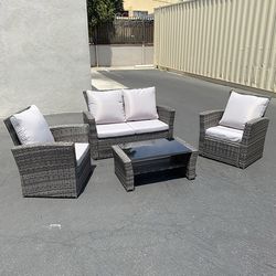 (Brand New) $295 Patio 4-Piece Outdoor Wicker Furniture Rattan Set (Sofa 48x26”, Chair 29x26”, Table 34x20”) 