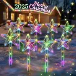 Solar Christmas Decorations Outdoor——8 Pack Colorful Star 