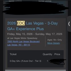 EDC Las Vegas 3 Day GA+ (1 Ticket) 
