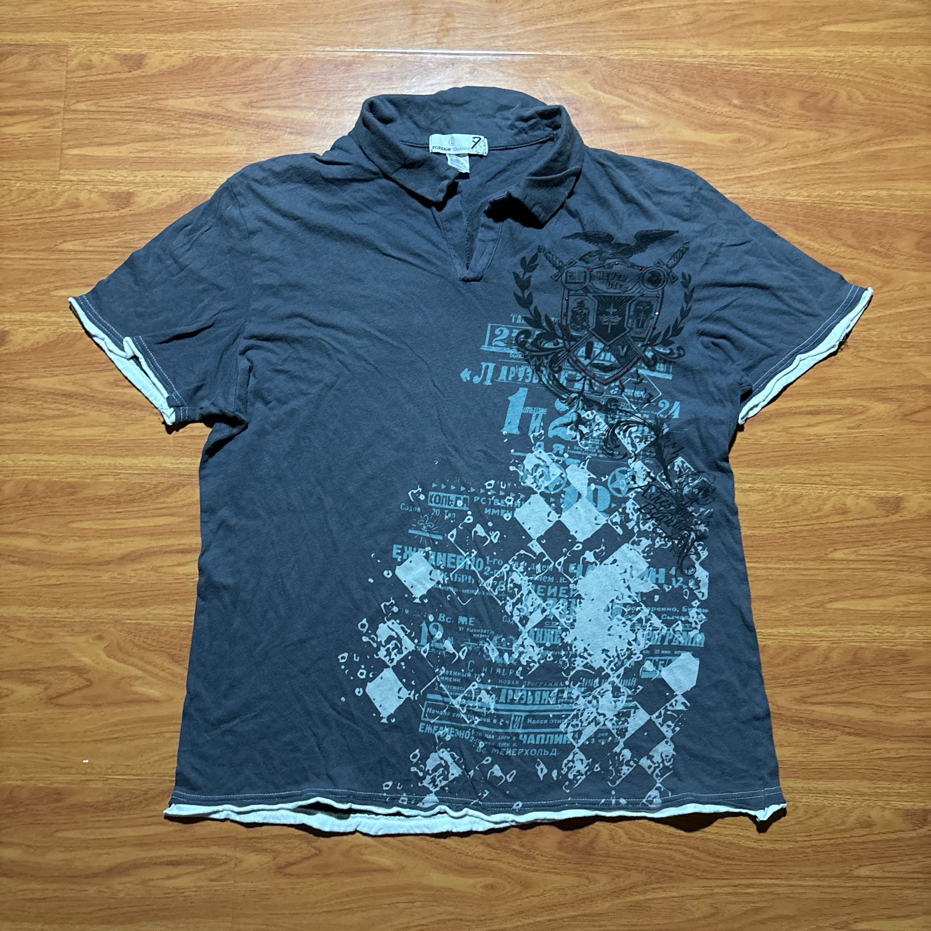 Vintage Y2K Grunge Afliction Style Polo Shirt Size L
