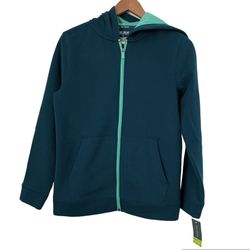 Tek Gear Boys Teal Blue Long Sleeve Ultra Soft Fleece Full-Zip Hoodie New Size L 