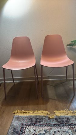 Set of 2 Modern Blush Pink Dining Chairs – Minimalist Metal Legs