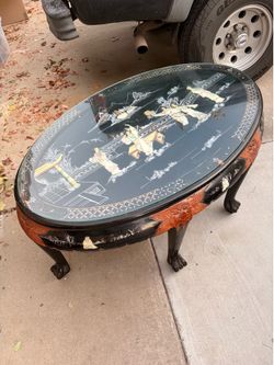 Beautiful Chinoiserie Antique Chinese Lacquer Coffee Table with Glass Top