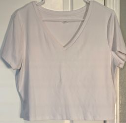 White Ribbed V-Neck Crop T-Shirt