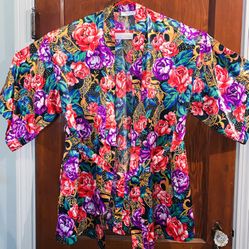 KIMONO MULTI COLORED FLORAL By VAL - MODE LINGERIE MADE IN USA - One Size Fits All Open Box “ UNUSED” 