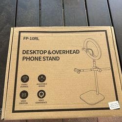 Overhead Phone Mount, Overhead Camera Mount Stand [Anti-Shaking] with 10.5" Ring Light, Desk Stand for iPhone with Ring Light for Video Recording,