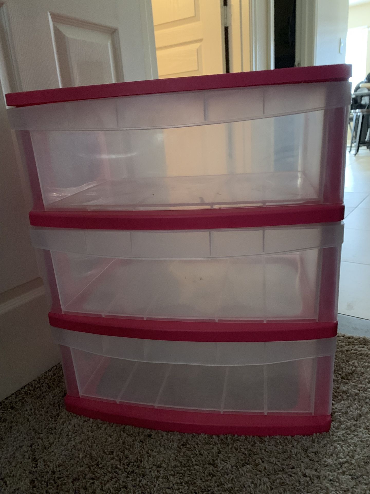 Pink 3-Drawer Plastic Container