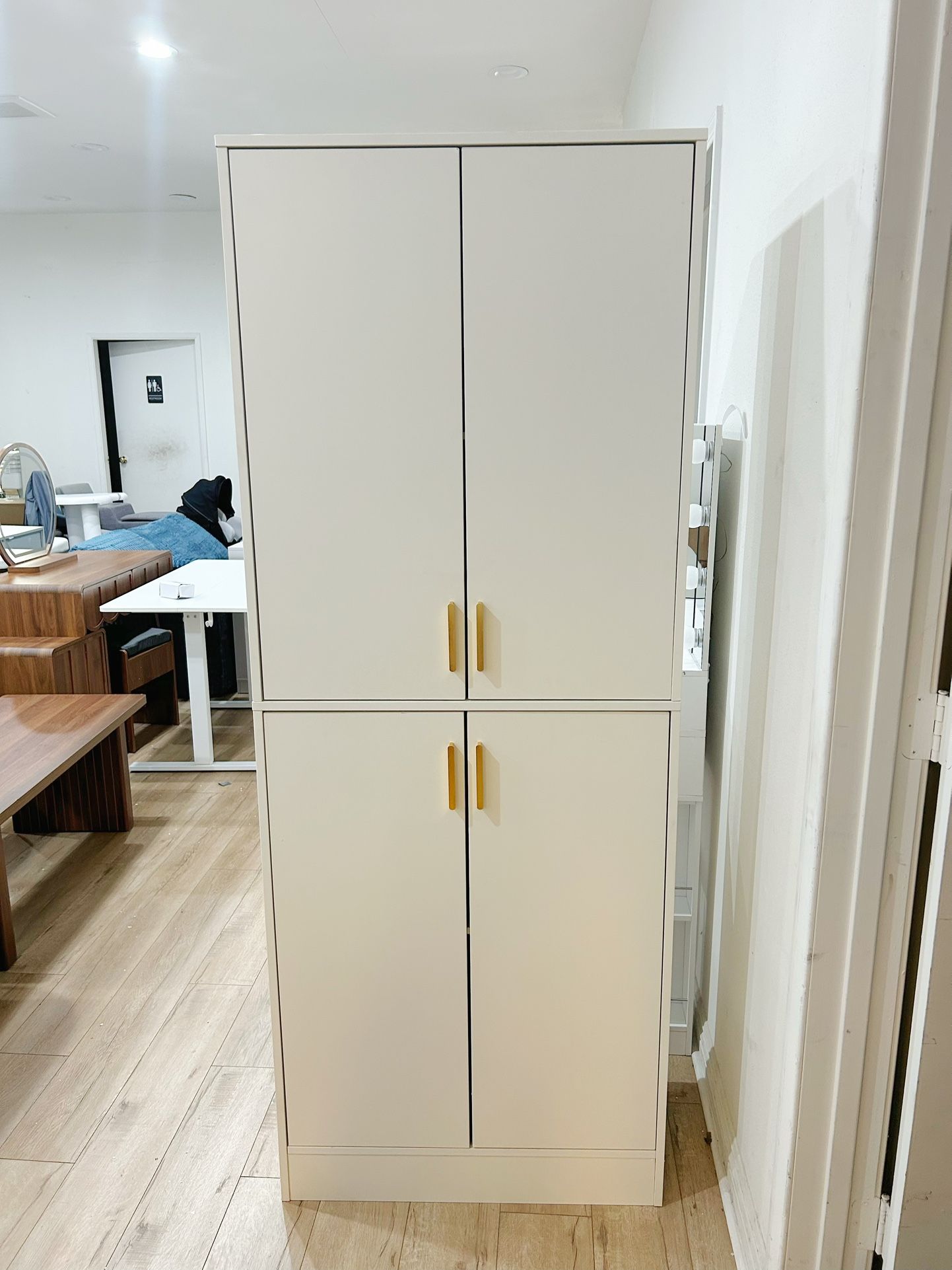 71" Tall Wood Storage Cabinet with Doors and Shelves 4 Doors Freestanding Cupboard Utility Hutch for Dining Room Living Room Bathroom Furniture, White