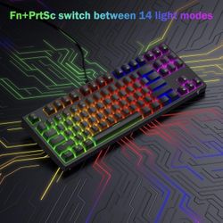 Gaming Keyboard Mechanical Wired LED Keyboard 5 Macro Keys 87 Keys