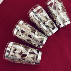 Vintage Sterling Silver Shot Glass Overlay Sleeve Vine Leaf Mexico 925 Art