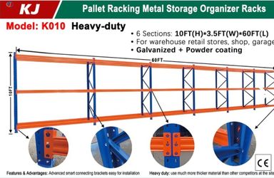 NEW! 2025 KJ K010 Pallet Racking! 
6 SECTION 10'H X 3.5W X 60' LONG