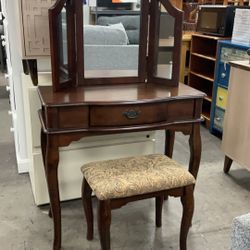 2pc Vanity Set Table With Mirror And Bench 