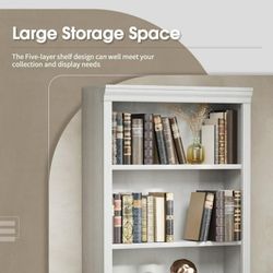 5-Shelf Standard Wooden Corner Bookcase for Office,Living Room,Bedroom,White