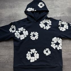 Navy Denim Tear Hoodie M 