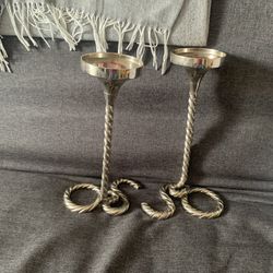 West Elm Silver Twisted Rope 3" Pillar Candle Holder Nautical Centerpiece 