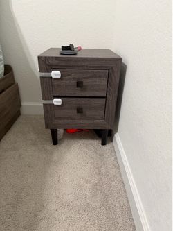 2 grey nightstands
