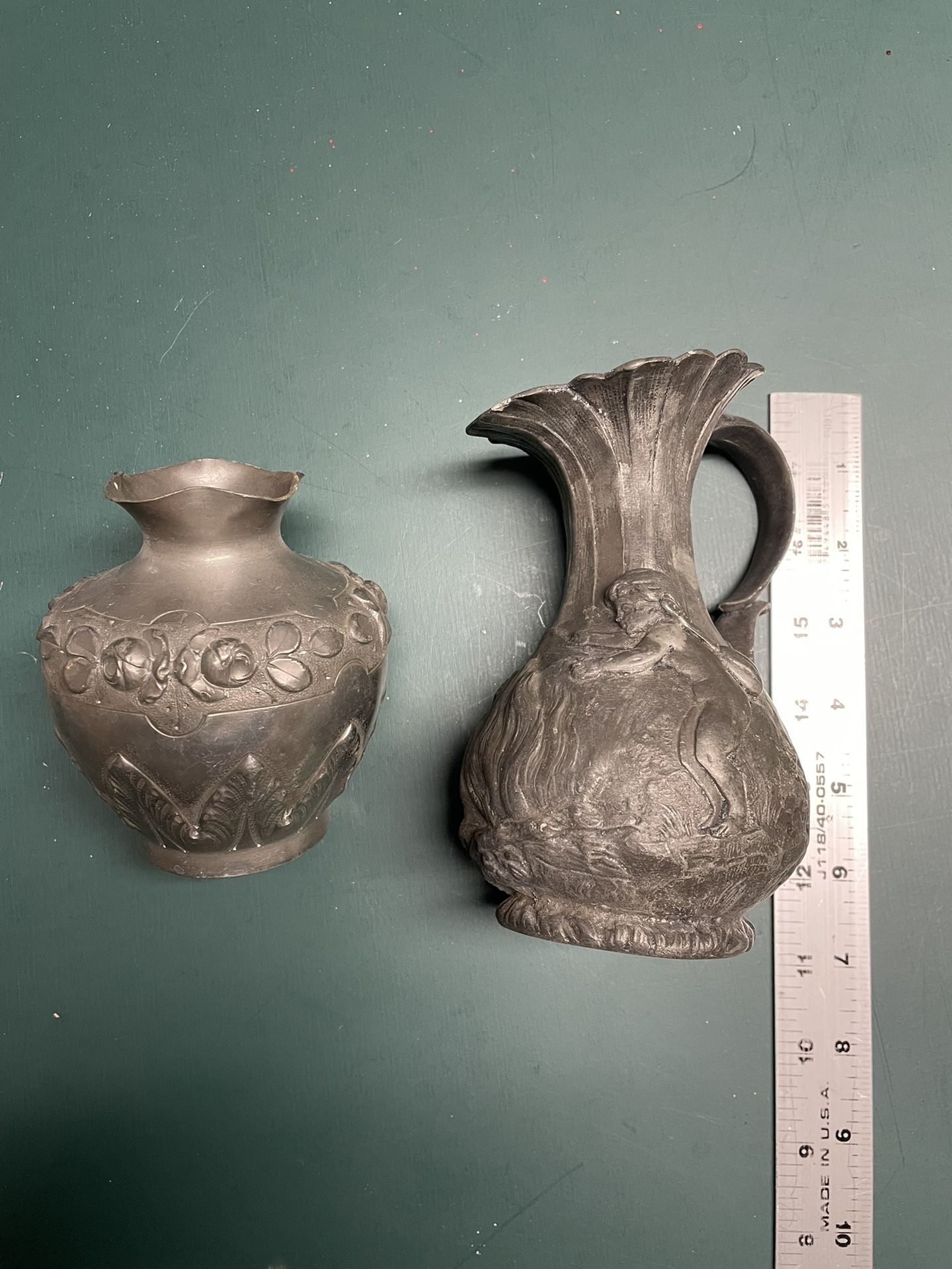 set of 2 antique pewter vases. gorgeous