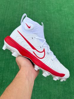 NIKE ALPHA HUARACHE NXT TPU “WHITE / RED” MOLDED BASEBALL CLEATS (Size 9, Men’s)