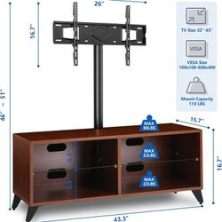 Wood TV Stand Media Storage for TVs up to 70 inch TVs Rolling Wheels, Traditional Brown