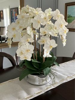 Large Faux Phalaenopsis Orchid Arrangement Silver Pot