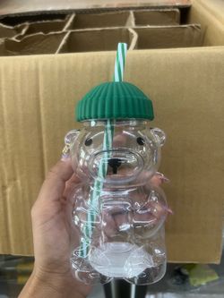 Mini plastic bear cup w straw