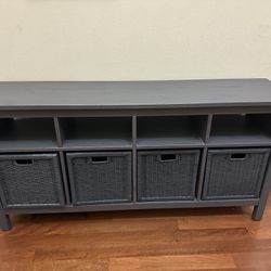 Ikea Hemnes Console Table / TV Unit With 4 Wicker Baskets