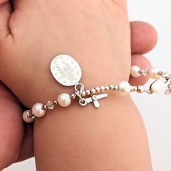 🩶✨New Children's Rosary Bracelet Real Fresh Water Pearls  925 Sterling Silver✨👌

