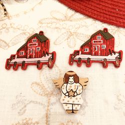 3pcs: 2 wooden pieces diy supplies, one is angel pin